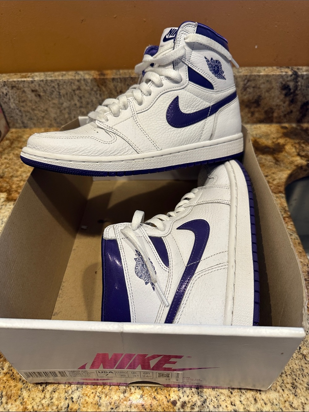 Nike White and Purple High-Top Sneakers